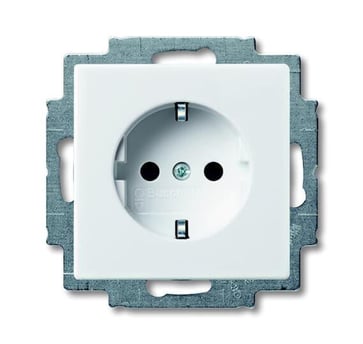 ABB-basic55 Schuko-stikkontakt blank hvid 16A 1 modul leveres inklusive afdækning med pillesikring