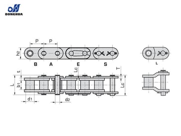 ANSIC60-1-L / C12A-1-L Single forkr. led 30720615180 L for C12A-1 Donghua Standard transportørkæde med lige