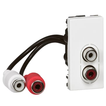 Mosaic AV 2xRCA udtag 15cm kabel 1M hvid