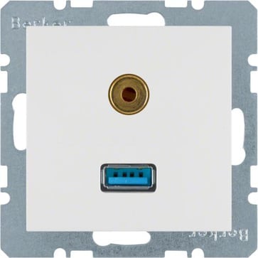 Multimedieudtag Euro indsats USB / mini-jack 3,5mm S./B. hvid