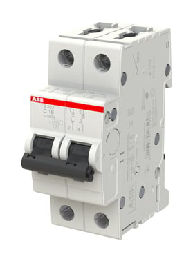 Automatsikring C 16A, 2-polet C-karakteristik, brydeevne 6kA, 230/400V AC, 35mm bred S202-C16