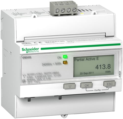 Acti9 3 faset Kilowatt-time måler til montering på DIN skinne.  Til LVCTer,