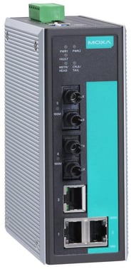 MOXA EDS-405A-MM-ST, 5-port Managed Layer 2 Ethernet Switch, 2x Multimode fiber ST, Turbo-Ring, Turb