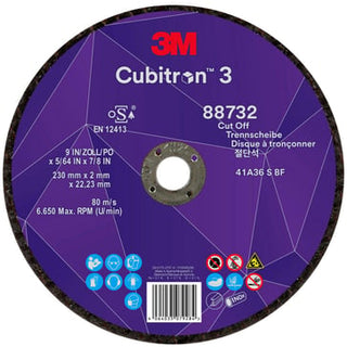 3MTM CubitronTM 3 Skæreskive, 88732, 36+, T41, 230 mm x 2 mm x 22,23 mm, EN, 25/pakning, 50 stk./kas