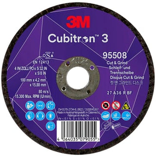 3MTM CubitronTM 3 Skære- og slibeskive, 95508, 36+, T27, 100 mm x 4,2 mm x 15,88 mm, EN, 10-pak, 20