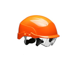 Spectrum ventileret sikkerhedshjelm med indbygget sikkerhedsbrille HiViz orange