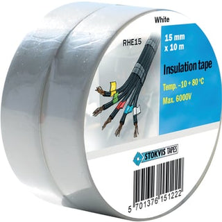 Isolerbånd vinyl 15 mm x 10 m hvid 2 ruller pr pak