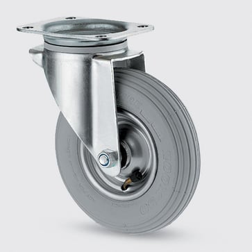 Drejeligt hjul, luftgummi, sort, 200 mm, 75 kg, med plade Byggehøjde: 240 mm.
