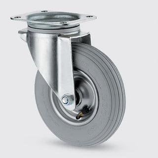 Drejeligt hjul, luftgummi, sort, 200 mm, 75 kg, med plade Byggehøjde: 240 mm.