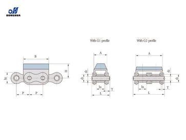 Rullekæde med vulkaniseret elastomer profil 08B-G1