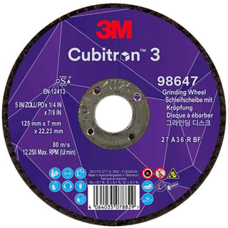 3MTM CubitronTM 3 Skrubskive med forsænket midte, 98647, 36+, T27, 125 mm x 7 mm x 22,23 mm, EN, 10-