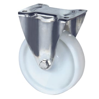 Fast hjul, polyamid, Ø125 mm, 250 kg, glideleje, med plade Rustfri Byggehøjde: 160 mm. Driftstempera