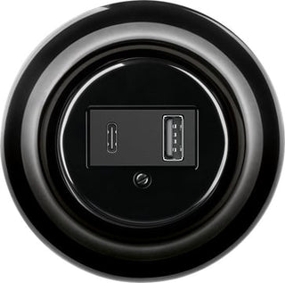 Dobbelt USB oplader, USB-A + USB-C, Glans sort