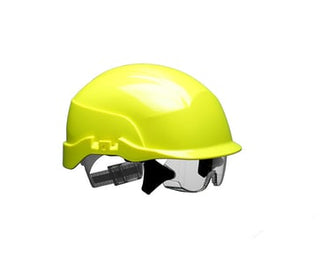 Spectrum ventileret sikkerhedshjelm med indbygget sikkerhedsbrille HiViz gul