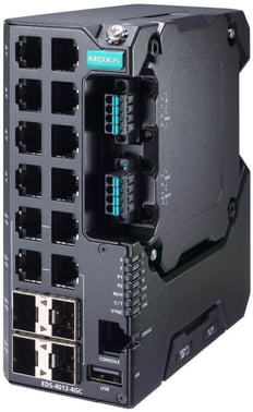 Moxa EDS-4012-4GC-HV-T, 12-port Managed layer 2 Ethernet Switch, 4x fiber SFP, Secure boot, Turbo-Ri