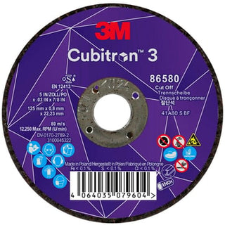 3MTM CubitronTM 3 Skæreskive, 86580, 80+, T41, 125 mm x 0,8 mm x 22,23 mm, EN, 25/pakning, 50 stk./k