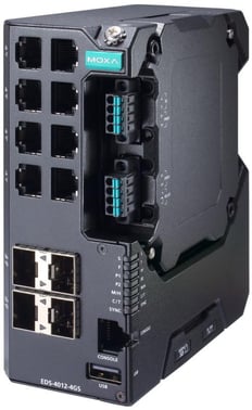 Moxa EDS-4012-4GS-HV-T, 12-port Managed layer 2 Ethernet Switch, 4x fiber SFP, Secure boot, Turbo-Ri
