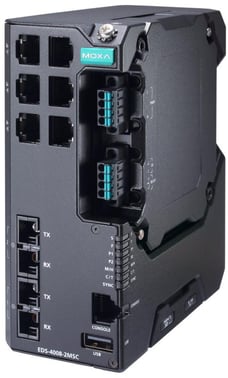 Moxa EDS-4008-2MSC-HV-T, 8-port Managed layer 2 Ethernet Switch, 2x Multimode fiber SC, Secure boot,