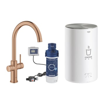 GROHE Red II Duo køkkenarmatur med kogende vand 4 l-kedel C-tud, børstet Warm Sunset