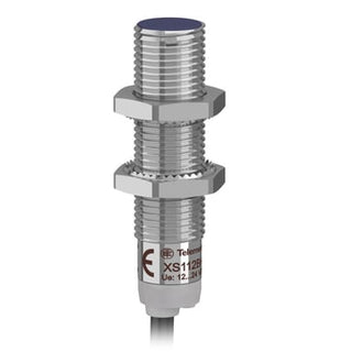 Induktiv føler i metal, skærmet. Størrelse = M12. Output: PNP NC. Sn = 4mm. 2 meter