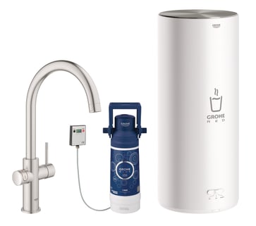 GROHE Red II Duo køkkenarmatur med kogende vand 7 l-kedel C-tud, Supersteel