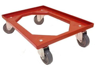 Transporttrolley, u/gitter, m/4 drejelige hjul rød Byggehøjde: 165 mm.