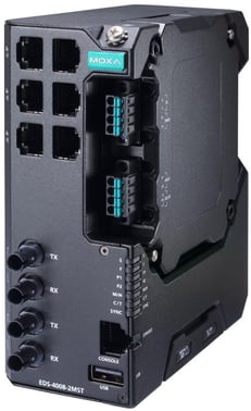 Moxa EDS-4008-2MST-LV-T, 8-port Managed layer 2 Ethernet Switch, 2x Multimode fiber ST, Secure boot,