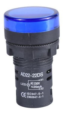 Panelindikator blå 22mm 230V Skrue