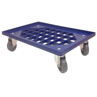 Transporttrolley, m/gitter, m/4 drejelige hjul blå Byggehøjde: 165 mm.
