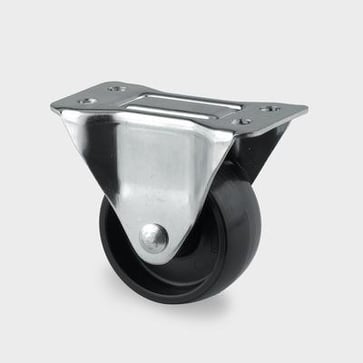 Fast hjul, polypropylen, 65 mm, 120 kg, glideleje, med plade Byggehøjde: 85 mm. Driftstemperatur:  -