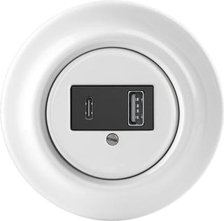 Dobbelt USB oplader, USB-A + USB-C, Glans hvid