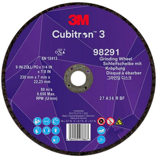 3MTM CubitronTM 3 Skrubskive med forsænket midte, 98291, 36+, T27, 230 mm x 7 mm x 22,23 mm, EN, 10-