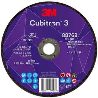 3MTM CubitronTM 3 Skæreskive, 88768, 36+, T41, 180 mm x 2 mm x 22,23 mm, EN, 25/Pakning, 50/kasse