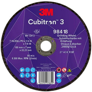 3MTM CubitronTM 3 Skrubskive med forsænket midte, 98418, 36+, T27, 180 mm x 7 mm x 22,23 mm, EN, 10-