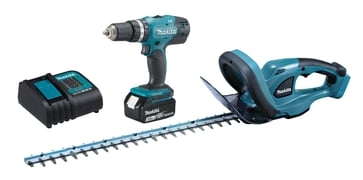 Makita 18V Kombo-kit Hækkeklipper DLX2113S og Skruemaskine DHP453 m/1x3,0 AH batteri og lader