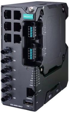 Moxa EDS-4009-3MST-HV-T, 9-port Managed layer 2 Ethernet Switch, 3x Multimode fiber ST, Secure boot,