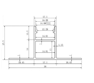 Aluminium Profil type 59-5626 Toldtekt med opal diffuser, 2500mm