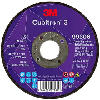 3MTM CubitronTM 3 Skrubskive med forsænket midte, 99306, 36+, T27, 115 mm x 7 mm x 22,23 mm, EN, 10-