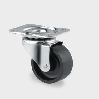 Drejeligt hjul, polypropylen, 65 mm, 120 kg, glideleje, med plade Byggehøjde: 85 mm. Driftstemperatu