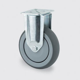 Fast hjul, gummi, 150 mm, 100 kg, DIN-kugleleje, med plade Byggehøjde: 185 mm. Driftstemperatur:  -2