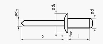 5,0X16 rundhovedet aluminium/stål   blindnitte