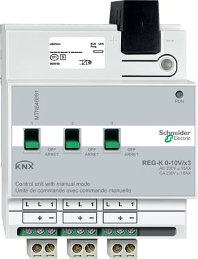 KNX Lysdæmper 3 kanal 1-10V udgang med manuel betjening