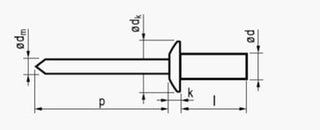 3,2 X12,7 rundhovedet aluminium/stål   blindnitte lukket