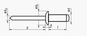 3,2X6,0 rundhovedet kobber/stål standard  blindnitte