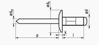 4,8X20 rundhovedet aluminium/stål   blindnitte  stort hoved Multigrip