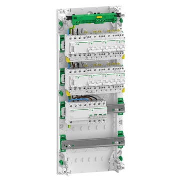 Færdigmonteret Resi9 XP PW gruppetavle, 4 rækker 13M: 1xAFB 1xSPD + 2xRCD + 4xC10A 1PN 3xC16A 3PN +