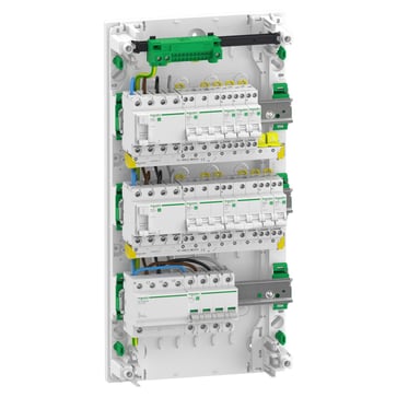 Færdigmonteret Resi9 XP PW gruppetavle, 3 rækker 13M: 1xAFB 1xSPD + 2xRCD + 5xC10A 1PN + 2xC16A 3PN