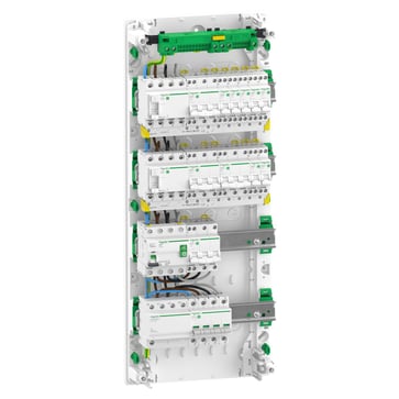 Færdigmonteret Resi9 XP PW, 4 rækker 13M: 1xAFB 1xSPD + 2xRCD + 7xC10A 1PN + 2xC16A 3PN + 1xC10A 3PN