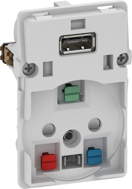 LK FUGA stikkontakt 2-polet + DK jord 16A med 5V USB-lader, 1,5 modul, uden afdækning