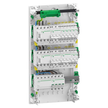 Færdigmonteret Resi9 XP PW gruppetavle, 3 rækker 13M: 1xAFB 1xSPD + 2xRCD + 7xC10A 1PN + 2xC16A 3PN